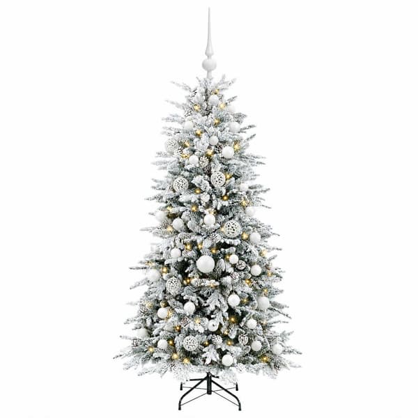 Konstgjord julgran med julkulor 150 cm 150 LED-lampor Varmvit