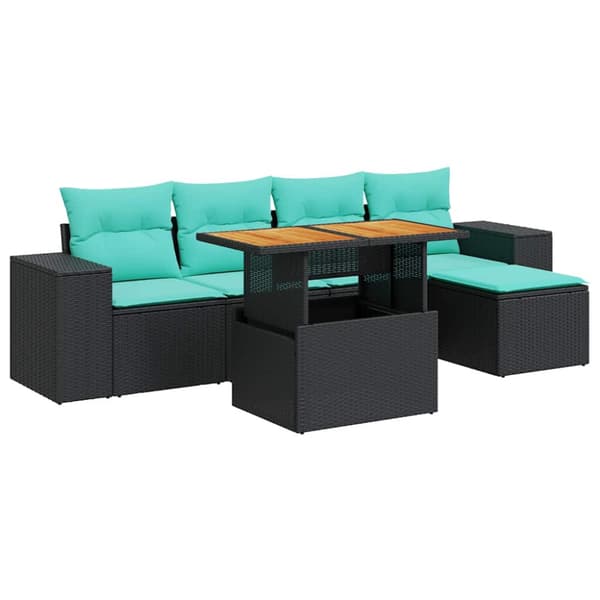 Loungegrupp med dynor 6 delar svart konstrotting