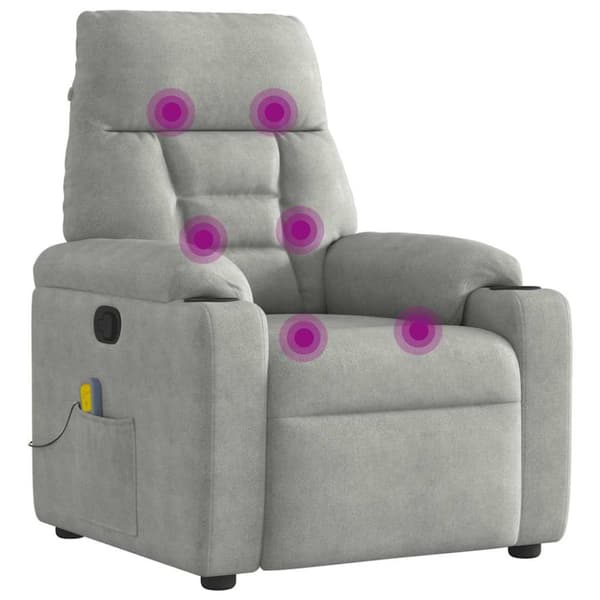 Massagefåtölj ljusgrå mikrofibertyg