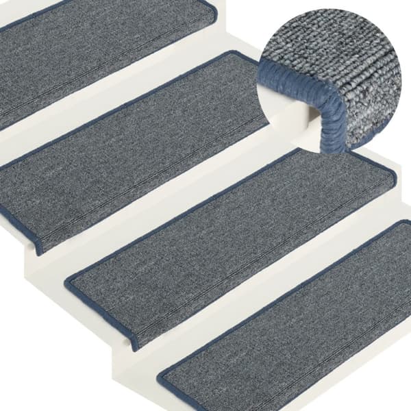 Trappmattor 15 st 65x21x4 cm ljusgrå och blå rektangulär kant