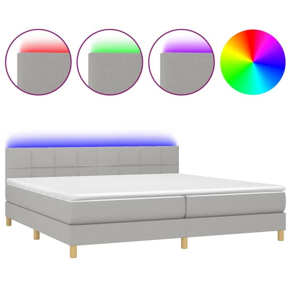 Ramsäng med madrass & LED ljusgrå 200x200 cm tyg