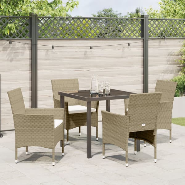 Trädgårdsmöbelset med kudde 5 pcs Beige konstrotting