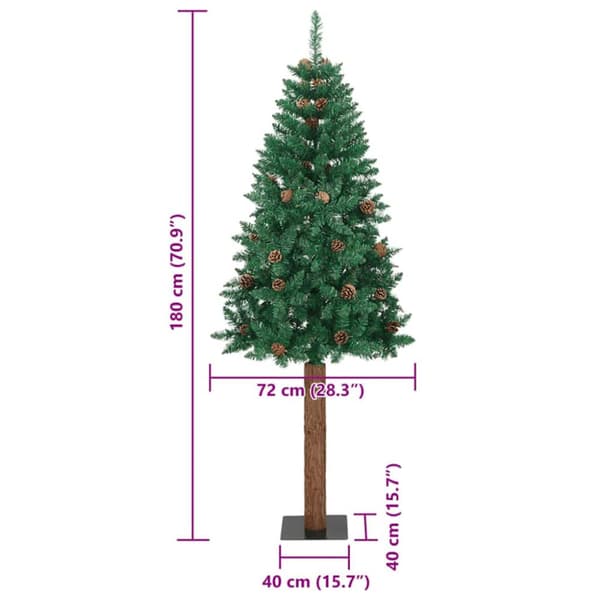 Smal julgran Grön 180 cm PVC och solid furu