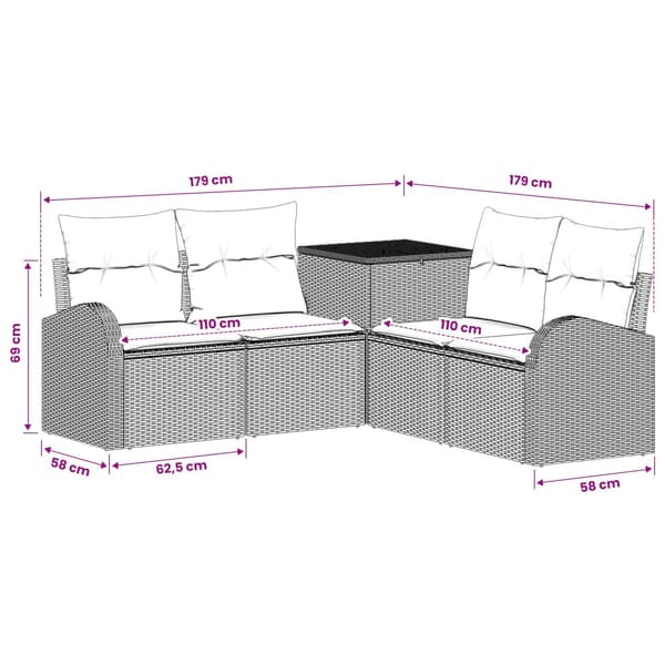 Soffset 5 st Svart Poly Rattan och stål
