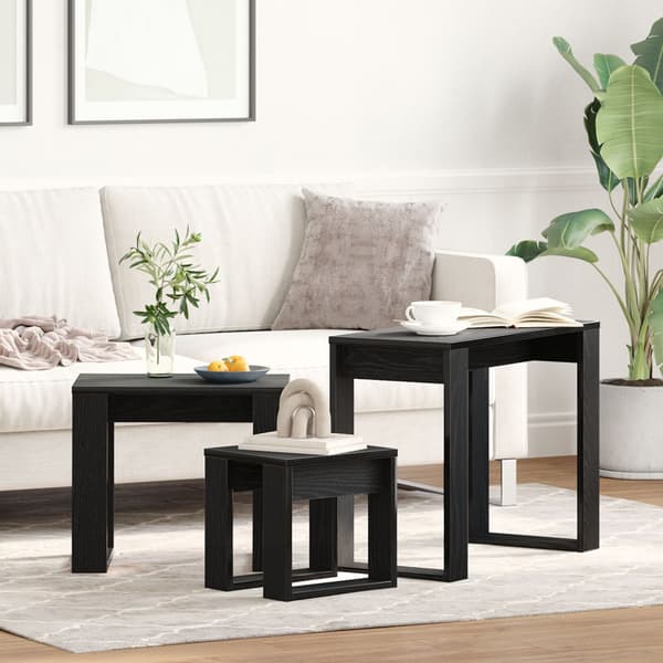 Satsbord 3 pcs Svart Ek Konstruerat trä