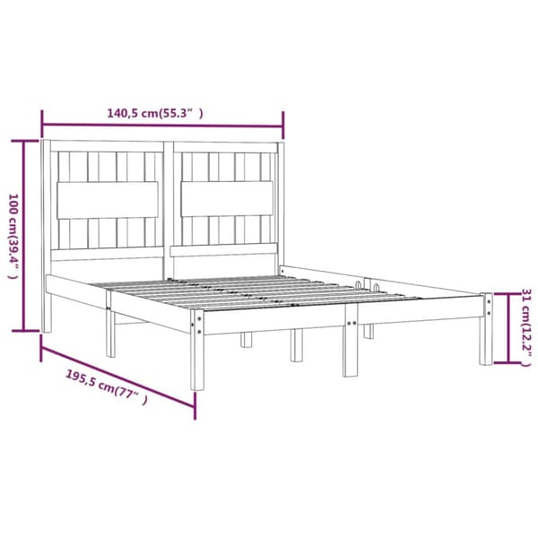 Sängram vit massiv furu 135x190 cm