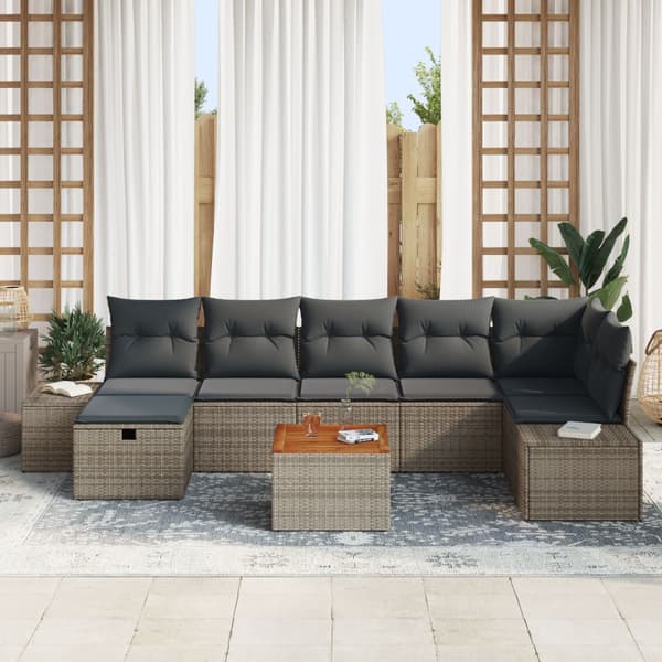 Trädgårdsoffset med kudde med lagring 8 pcs Grå Poly rattan