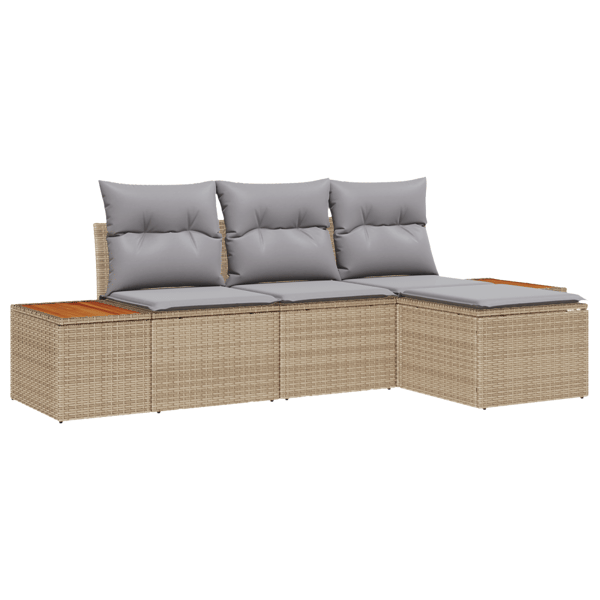 Trädgårdsoffset med kudde 4 pcs Beige och Ljusgrå Poly Rattan