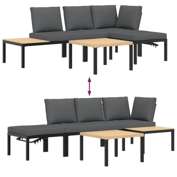 Trädgårdssoffa med dynor 4 delar svart aluminium