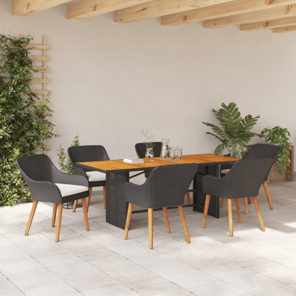 Trädgårdsmöbelset med kudde 7 pcs Svart konstrotting
