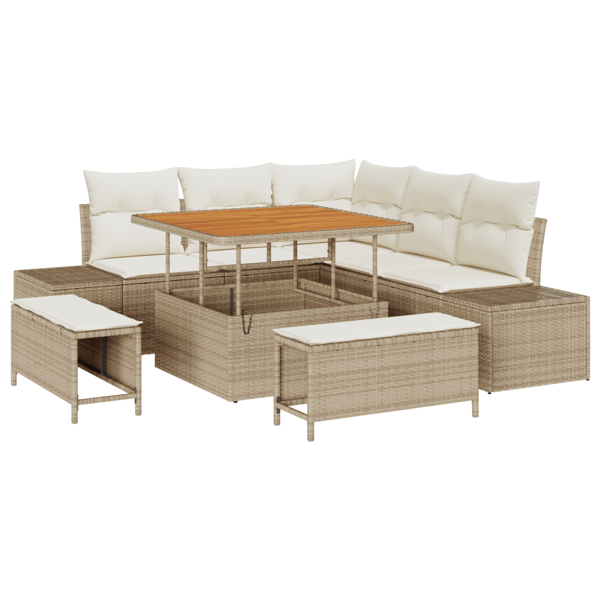 Trädgårdsoffset med kudde med lagring 8 pcs Beige Poly rattan