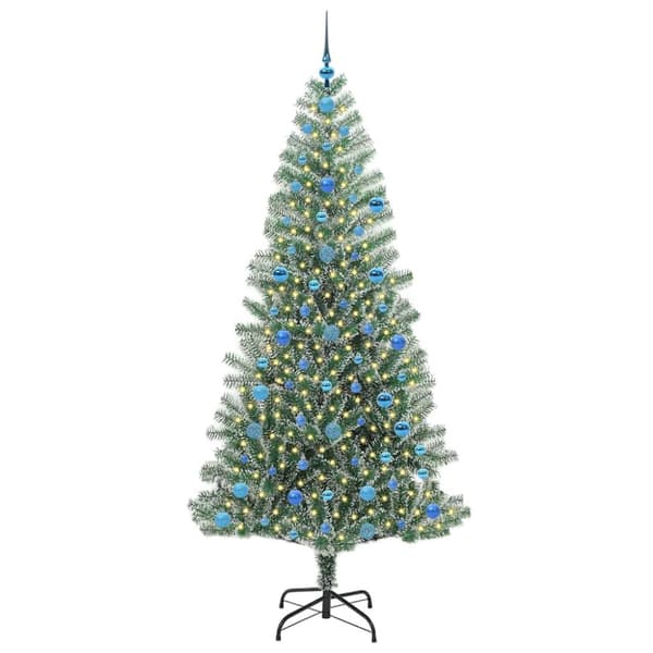 Konstgjord Julgran Snöflockad med LED Ljus Grön och Vit 210 cm