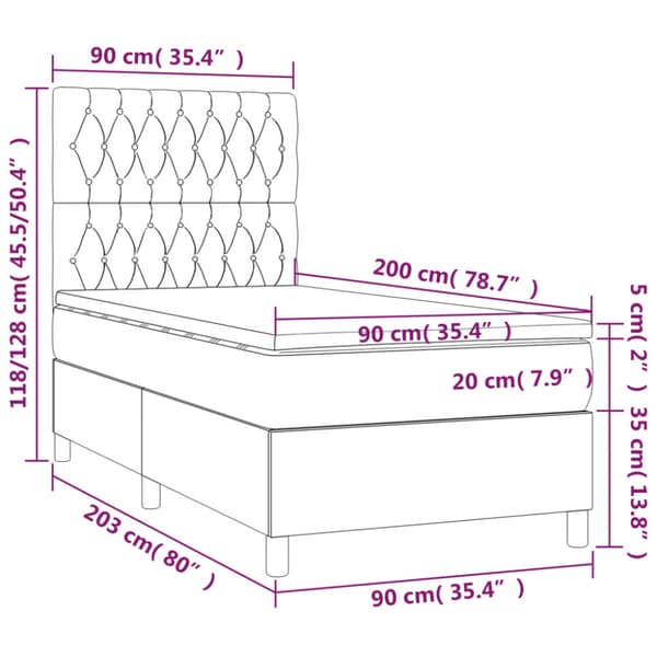 Ramsäng med madrass & LED ljusgrå 90x200 cm tyg