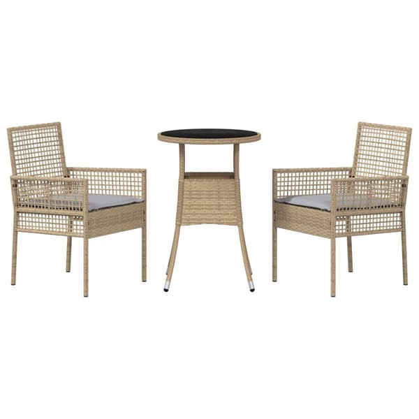 Trädgårdsmöbelset 3 pcs Beige konstrotting
