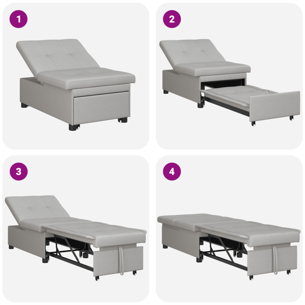 Pull Out Sofa Bed Grå 194 x 50 x 82 cm tyg