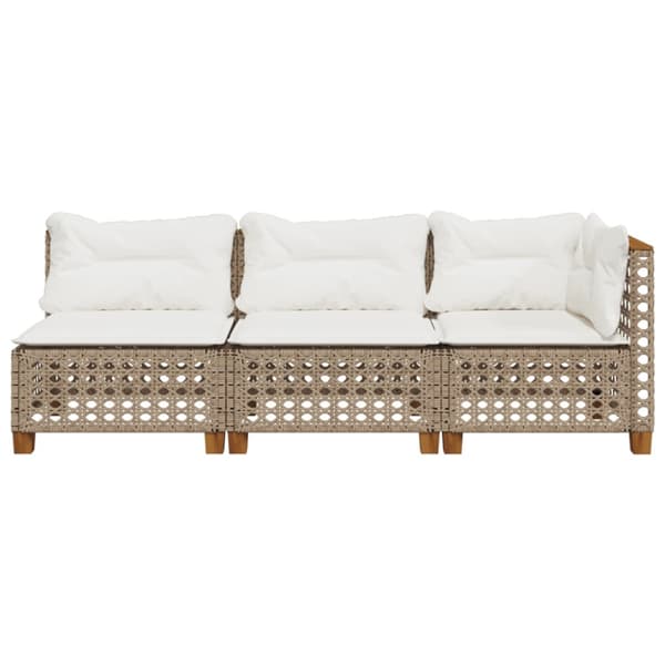 Trädgårdssoffa 3-sits med dynor konstrotting beige