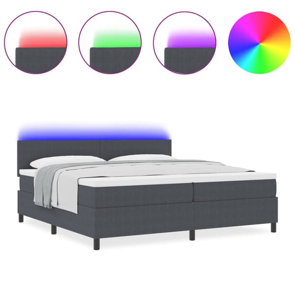 LED Box Säng Mörkgrå och vit 200 x 200 cm Kordread tyg