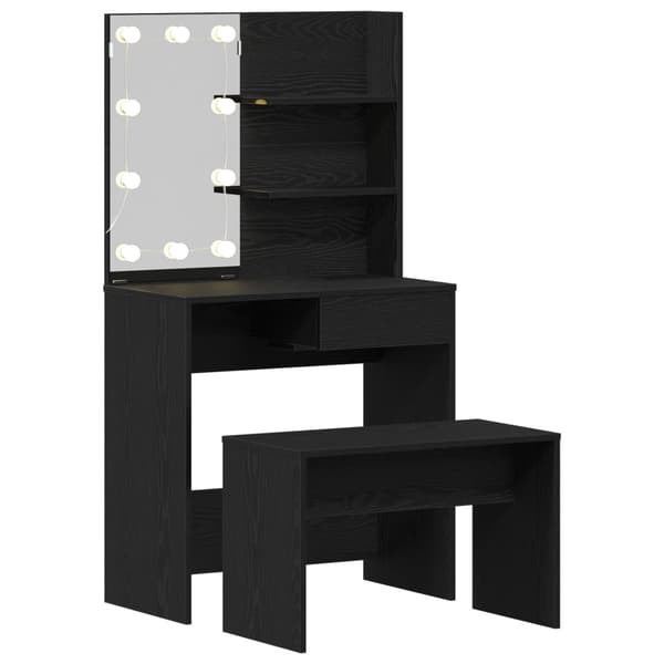 LED Sminkbord Set med låda 2 pcs Svart Ek Konstruerat trä