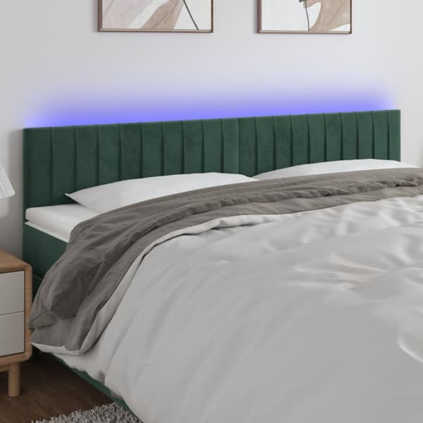 Sänggavel LED mörkgrön 200x5x78/88 cm sammet