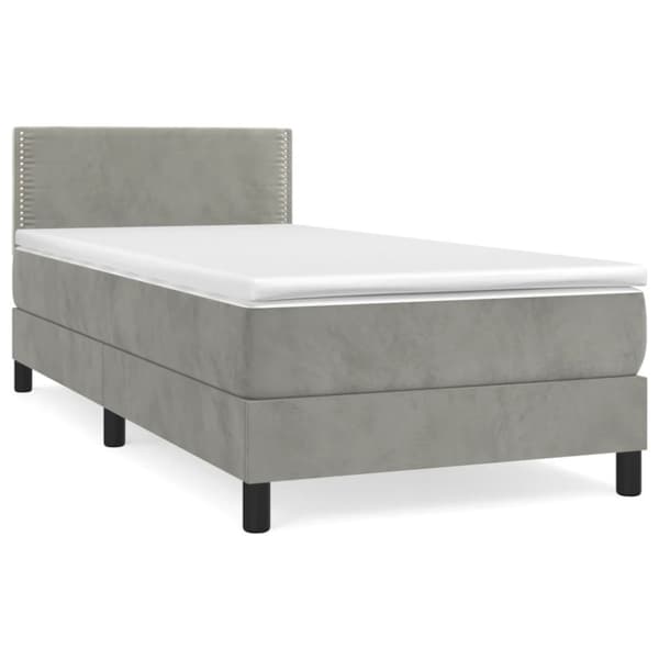 Ramsäng med madrass ljusgrå 90x190 cm sammet