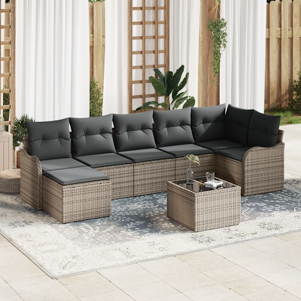 Trädgårdsoffset med kudde 8 pcs Grå Poly rattan