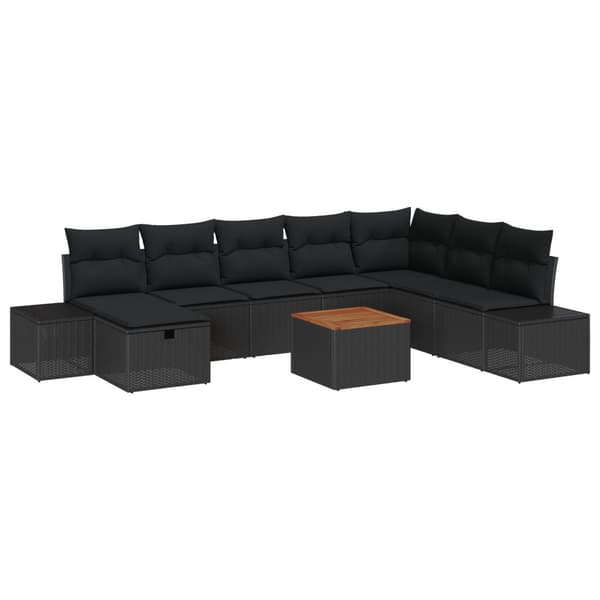 Trädgårdsoffset 9 st Svart Poly rattan