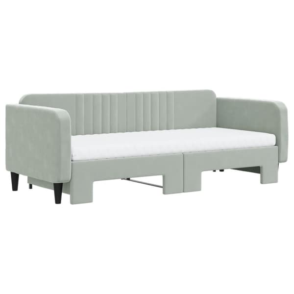 Dagbädd utdragbar med madrasser ljusgrå 90x200 cm sammet