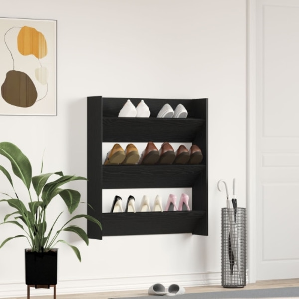 Skoskåp Svart Ek 80x18x90 cm Konstruerat trä