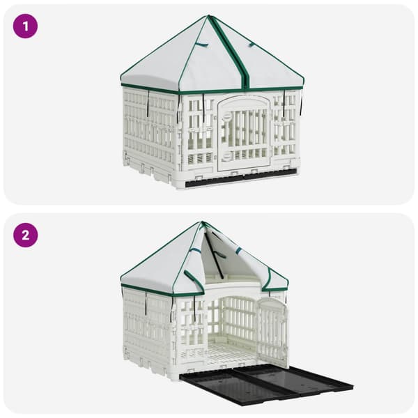 4 Panel Hund Playpen med Tak 122 x 106,5 x 82 cm Plast Vit