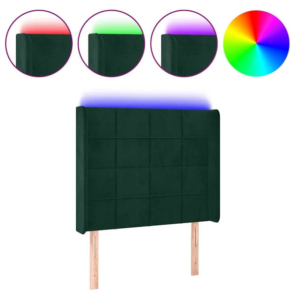 Sänggavel LED mörkgrön 103x16x118/128 cm sammet