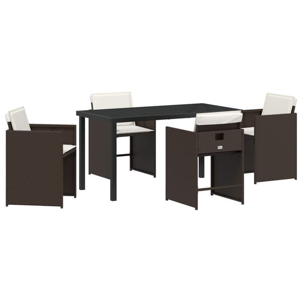 Trädgårdsmöbelset med kudde 5 pcs Brun konstrotting