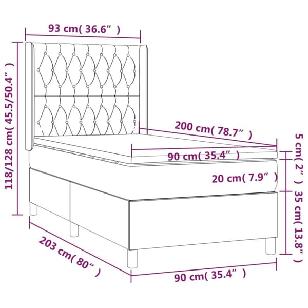 Ramsäng med madrass mörkgrå 90x200 cm sammet