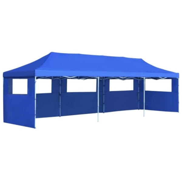 Pop-Up hopfällbart partytält med 5 sidoväggar blå 3x9 m