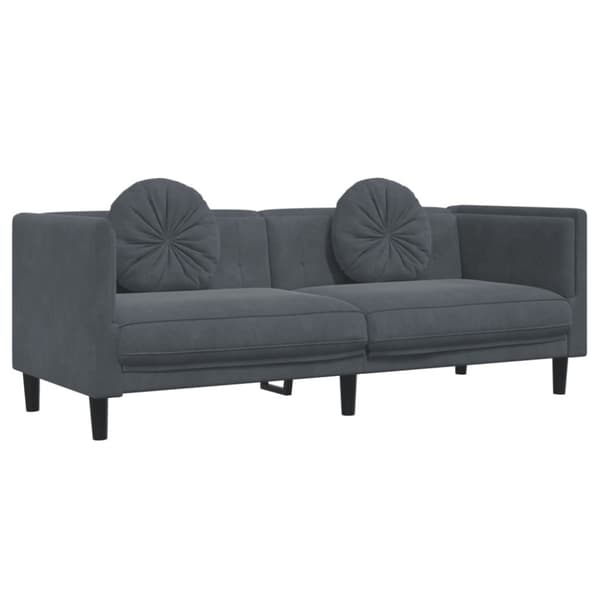 Soffa med kuddar 3-sits mörkgrå sammet