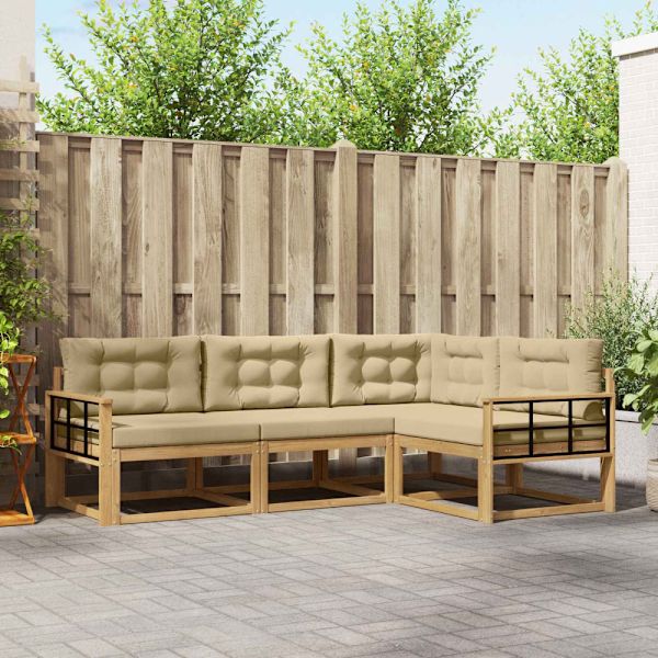 Utomhussoffset med kudde 3 pcs Vit och Beige Polyester