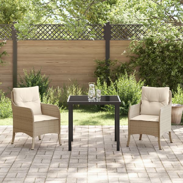 Trädgårdsmöbelset med kudde 3 pcs Beige konstrotting