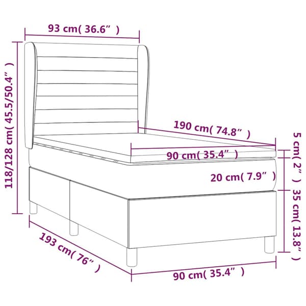 Ramsäng med madrass mörkblå 90x190 cm sammet