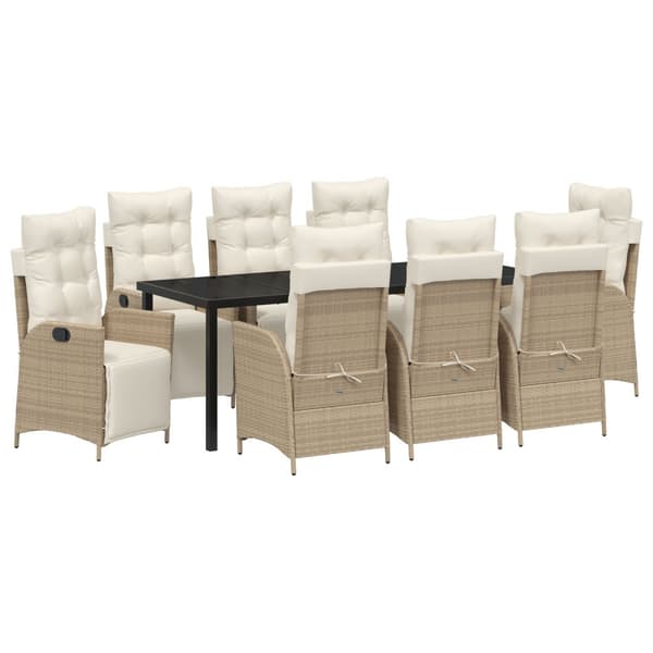 Trädgårdsmöbelset med kudde 9 pcs Beige konstrotting