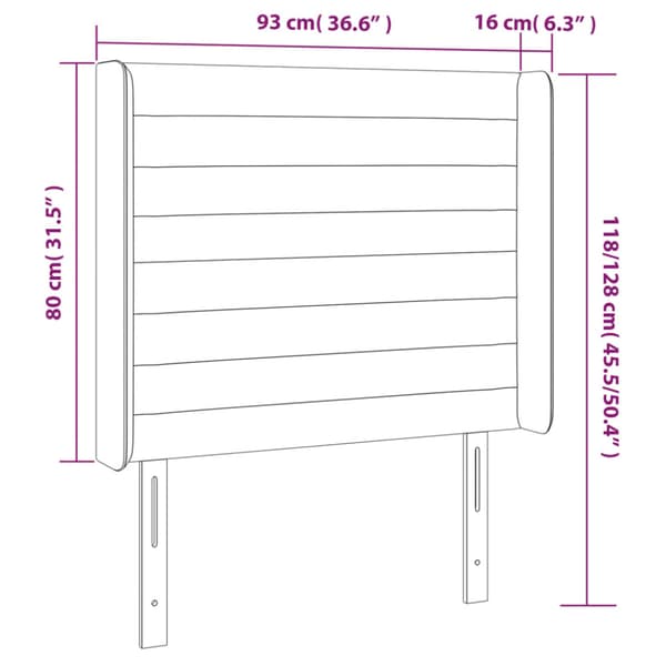 Sänggavel LED ljusgrå 93x16x118/128 cm sammet