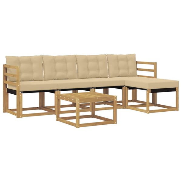 Utomhussoffset med kudde 6 pcs Vit och Beige