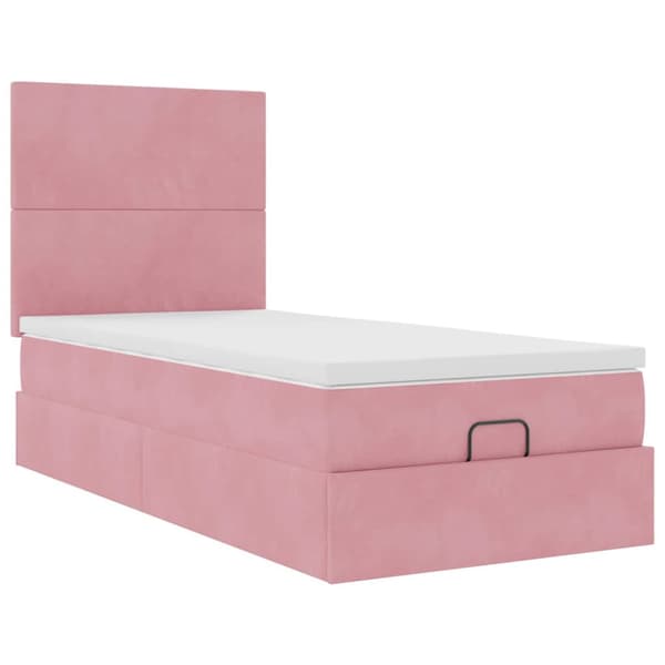 Ottoman sängram med madrasser rosa 100x200 cm sammet