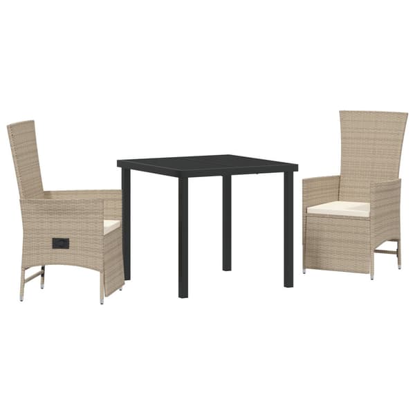Trädgårdsmöbelset med kudde 3 pcs Beige konstrotting