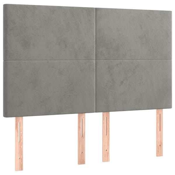 Sänggavel LED ljusgrå 144x5x118/128 cm sammet