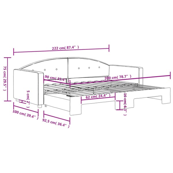 Dagbädd utdragbar svart 90x200 cm sammet