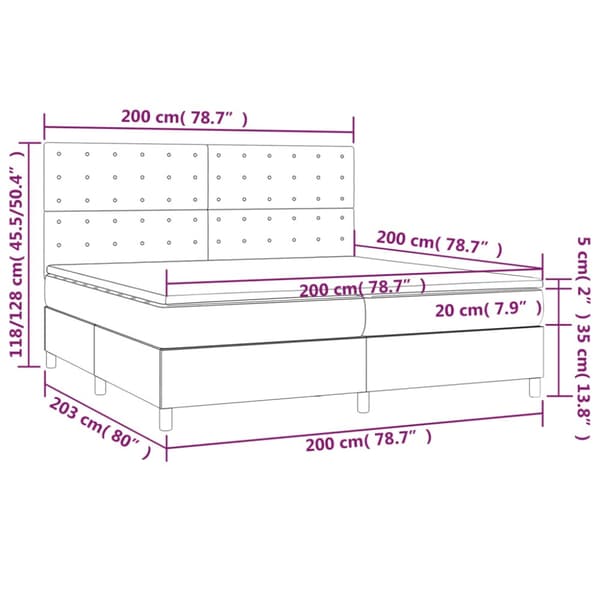 Ramsäng med madrass rosa & LED 200x200 cm sammet
