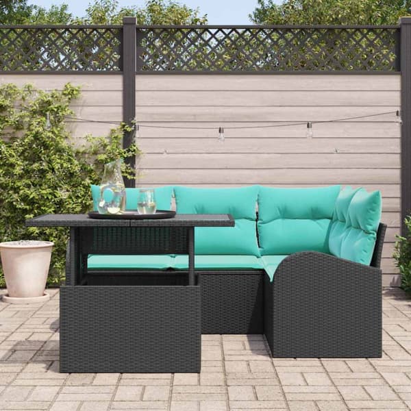 Trädgårdsoffset med kudde med lagring 5 pcs Svart Poly rattan