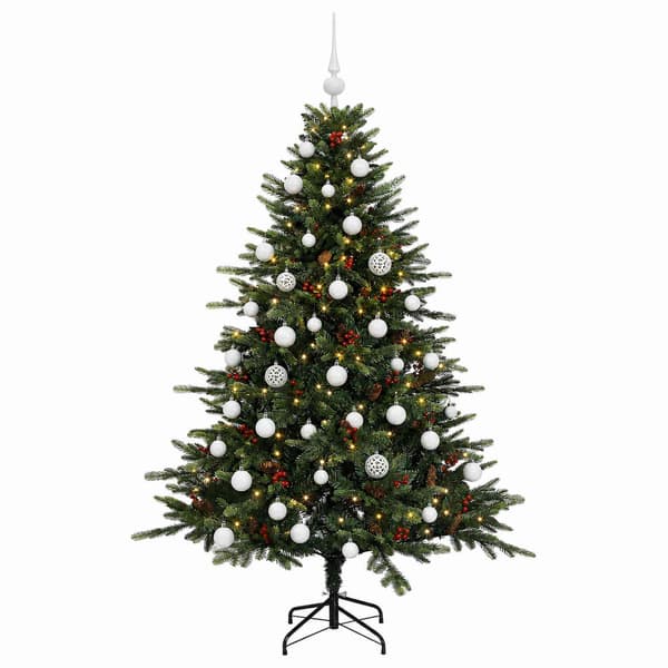 Konstgjord julgran med julkulor 120 cm 150 LED-lampor Varmvit