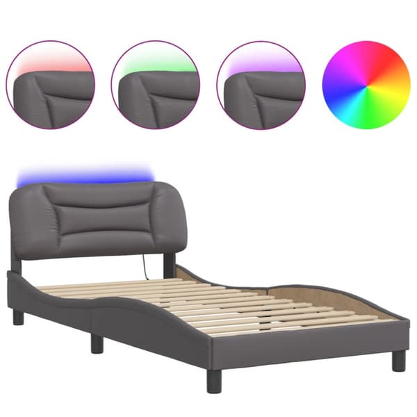 Bed Frame with LED without Mattress "Hvar" Grey 100x200 cm