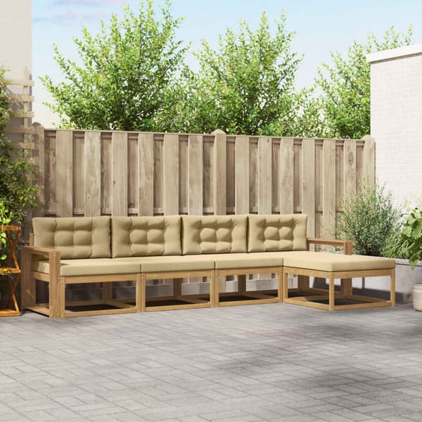 Utomhussoffset med kudde 4 pcs Vit och Beige Polyester