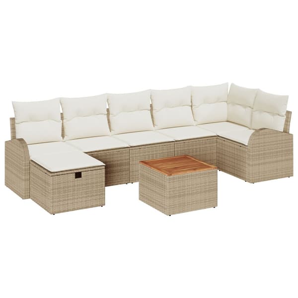 Trädgårdsoffset med kudde med lagring 8 pcs Beige Poly rattan
